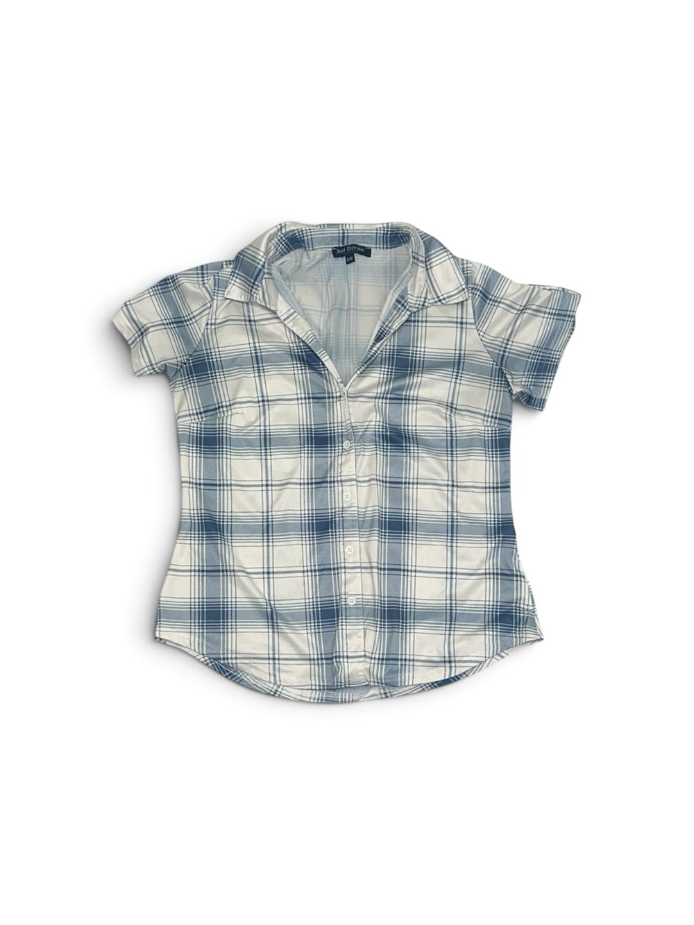 Just Divine White And Blue Button-up Shirt Women’s Size Small Blouse Top Collar